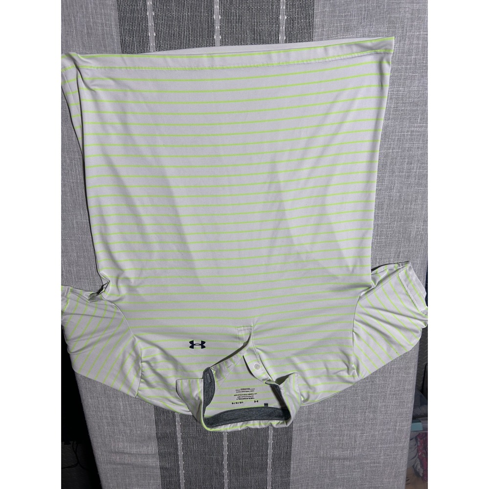 Under Armour Mens Golf‎ Polo Shirt LG Light Gray Neon Stripe Playoff Fit